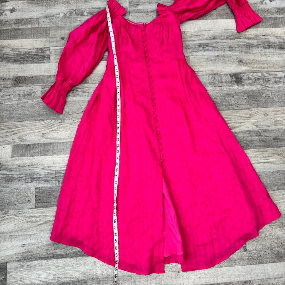 Cult Gaia Simona dress bright pink linen blend off shoulder puff sleeve sz 6 P17 - Picture 9 of 16